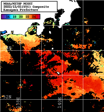 NOAA、MetOp 人工衛星画像 検索結果, 水温分布を図示