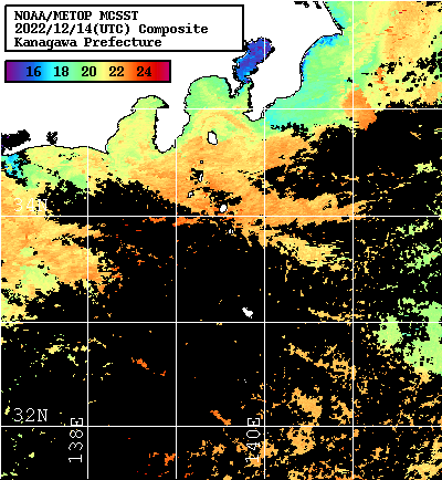 NOAA、MetOp 人工衛星画像 検索結果, 水温分布を図示