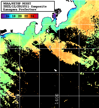 NOAA、MetOp 人工衛星画像 検索結果, 水温分布を図示