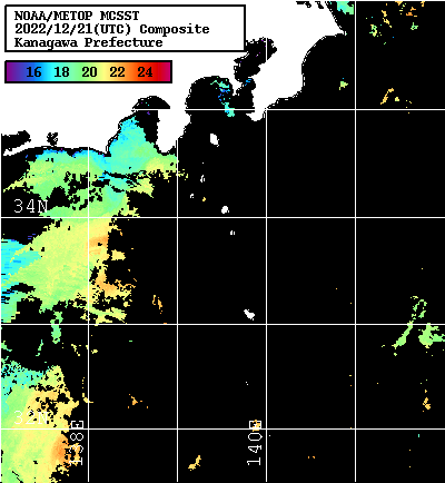NOAA、MetOp 人工衛星画像 検索結果, 水温分布を図示