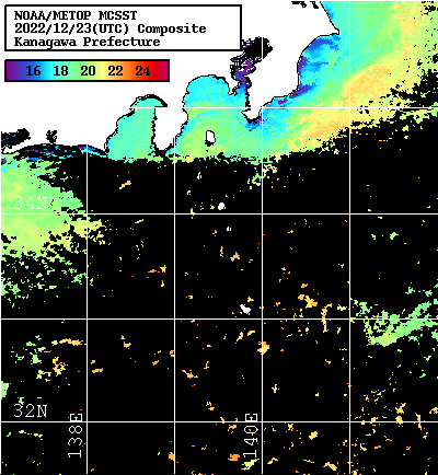 NOAA、MetOp 人工衛星画像 検索結果, 水温分布を図示