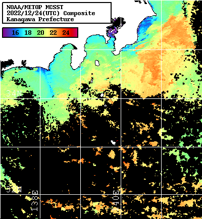NOAA、MetOp 人工衛星画像 検索結果, 水温分布を図示
