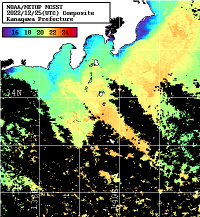 NOAA、MetOp 人工衛星画像 検索結果, 水温分布を図示