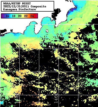 NOAA、MetOp 人工衛星画像 検索結果, 水温分布を図示
