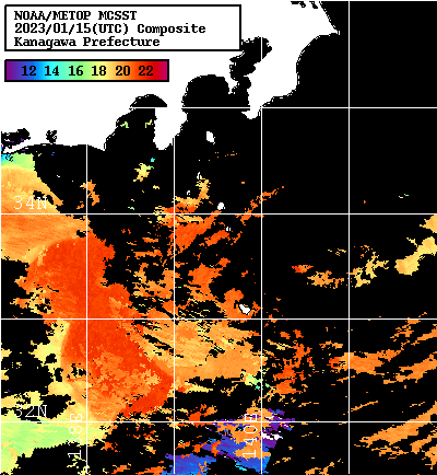 NOAA、MetOp 人工衛星画像 検索結果, 水温分布を図示