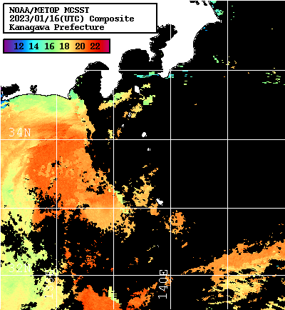 NOAA、MetOp 人工衛星画像 検索結果, 水温分布を図示