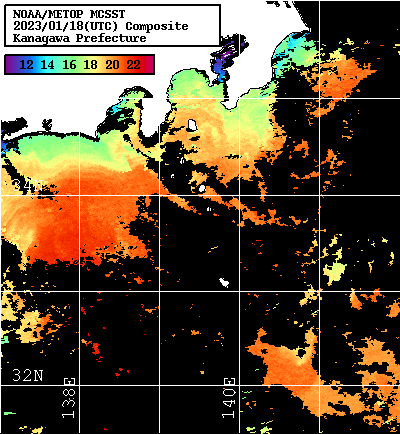 NOAA、MetOp 人工衛星画像 検索結果, 水温分布を図示