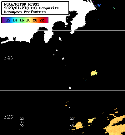 NOAA、MetOp 人工衛星画像 検索結果, 水温分布を図示