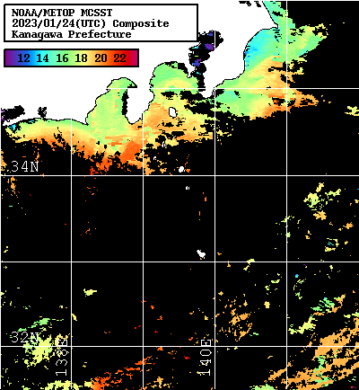 NOAA、MetOp 人工衛星画像 検索結果, 水温分布を図示