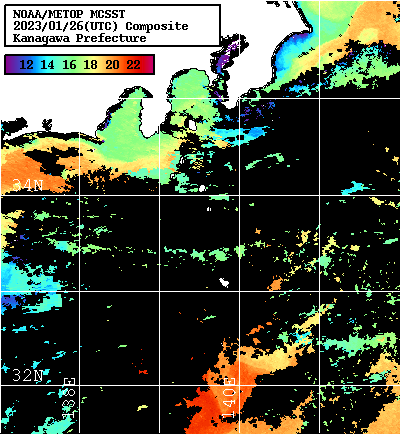 NOAA、MetOp 人工衛星画像 検索結果, 水温分布を図示