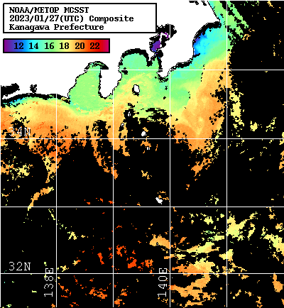 NOAA、MetOp 人工衛星画像 検索結果, 水温分布を図示