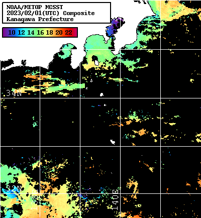 NOAA、MetOp 人工衛星画像 検索結果, 水温分布を図示