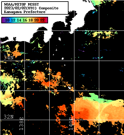 NOAA、MetOp 人工衛星画像 検索結果, 水温分布を図示