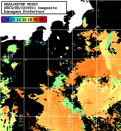 NOAA、MetOp 人工衛星画像 検索結果, 水温分布を図示