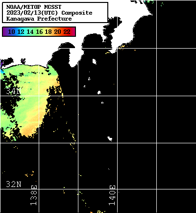 NOAA、MetOp 人工衛星画像 検索結果, 水温分布を図示