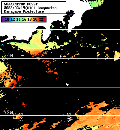 NOAA、MetOp 人工衛星画像 検索結果, 水温分布を図示