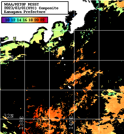 NOAA、MetOp 人工衛星画像 検索結果, 水温分布を図示