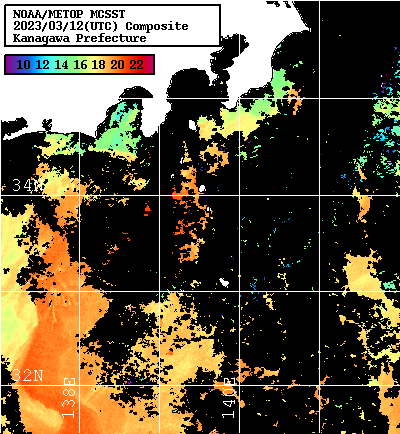 NOAA、MetOp 人工衛星画像 検索結果, 水温分布を図示