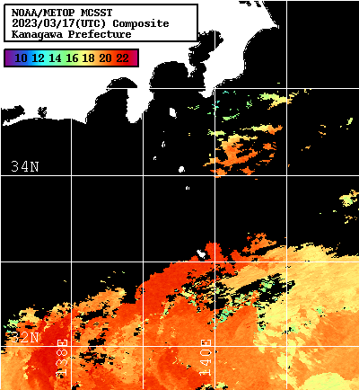 NOAA、MetOp 人工衛星画像 検索結果, 水温分布を図示