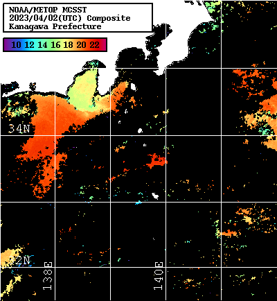 NOAA、MetOp 人工衛星画像 検索結果, 水温分布を図示