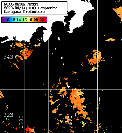 NOAA、MetOp 人工衛星画像 検索結果, 水温分布を図示