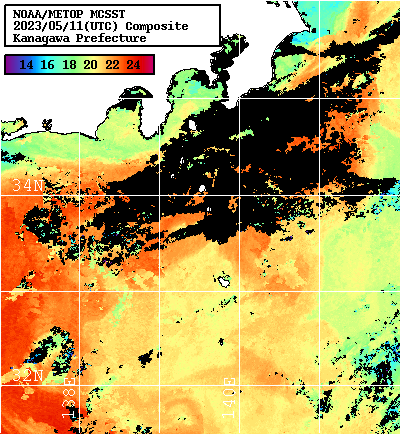 NOAA、MetOp 人工衛星画像 検索結果, 水温分布を図示