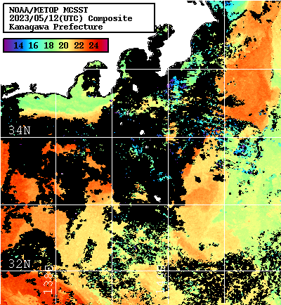 NOAA、MetOp 人工衛星画像 検索結果, 水温分布を図示