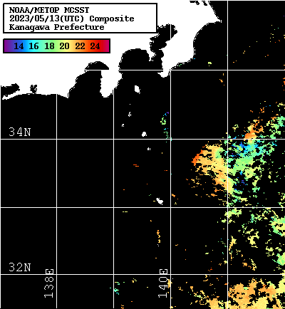 NOAA、MetOp 人工衛星画像 検索結果, 水温分布を図示