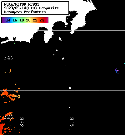NOAA、MetOp 人工衛星画像 検索結果, 水温分布を図示