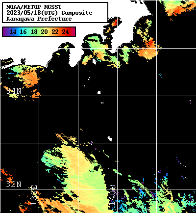 NOAA、MetOp 人工衛星画像 検索結果, 水温分布を図示