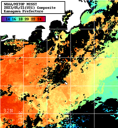NOAA、MetOp 人工衛星画像 検索結果, 水温分布を図示