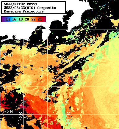 NOAA、MetOp 人工衛星画像 検索結果, 水温分布を図示