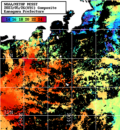 NOAA、MetOp 人工衛星画像 検索結果, 水温分布を図示