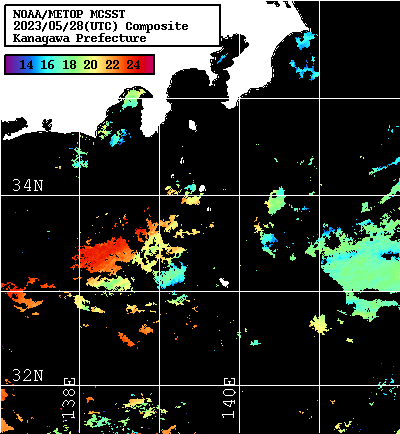 NOAA、MetOp 人工衛星画像 検索結果, 水温分布を図示