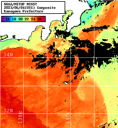 NOAA、MetOp 人工衛星画像 検索結果, 水温分布を図示