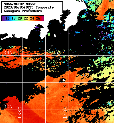 NOAA、MetOp 人工衛星画像 検索結果, 水温分布を図示