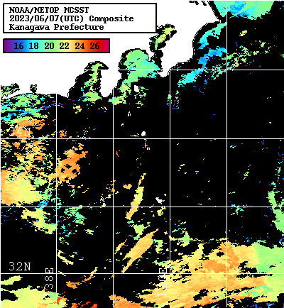 NOAA、MetOp 人工衛星画像 検索結果, 水温分布を図示