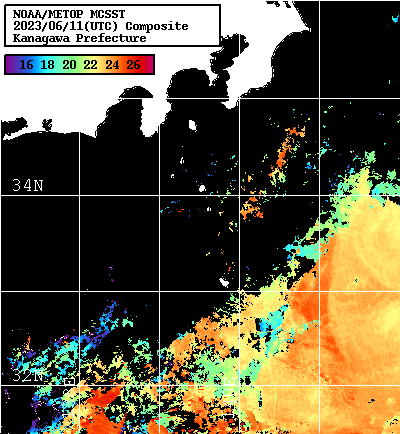 NOAA、MetOp 人工衛星画像 検索結果, 水温分布を図示