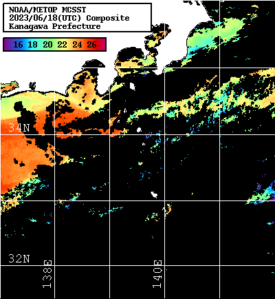 NOAA、MetOp 人工衛星画像 検索結果, 水温分布を図示