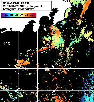 NOAA、MetOp 人工衛星画像 検索結果, 水温分布を図示