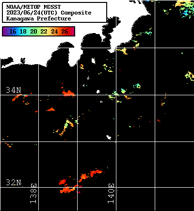 NOAA、MetOp 人工衛星画像 検索結果, 水温分布を図示