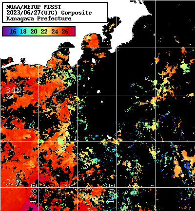 NOAA、MetOp 人工衛星画像 検索結果, 水温分布を図示