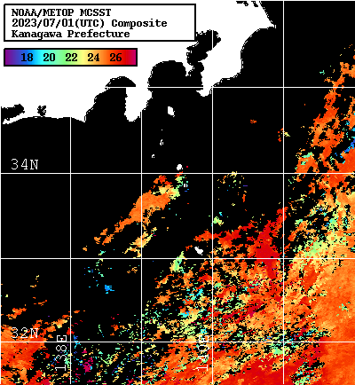 NOAA、MetOp 人工衛星画像 検索結果, 水温分布を図示