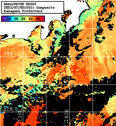NOAA、MetOp 人工衛星画像 検索結果, 水温分布を図示