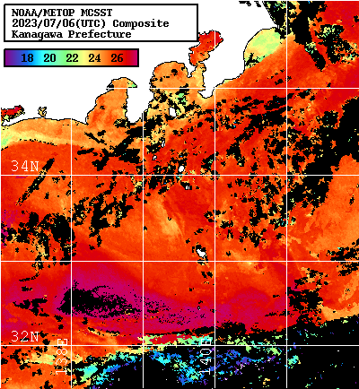 NOAA、MetOp 人工衛星画像 検索結果, 水温分布を図示