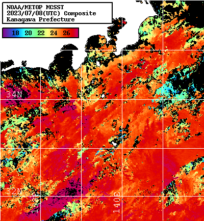 NOAA、MetOp 人工衛星画像 検索結果, 水温分布を図示