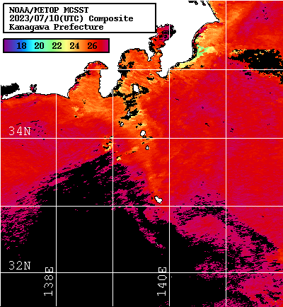 NOAA、MetOp 人工衛星画像 検索結果, 水温分布を図示