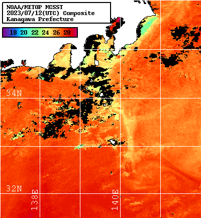 NOAA、MetOp 人工衛星画像 検索結果, 水温分布を図示