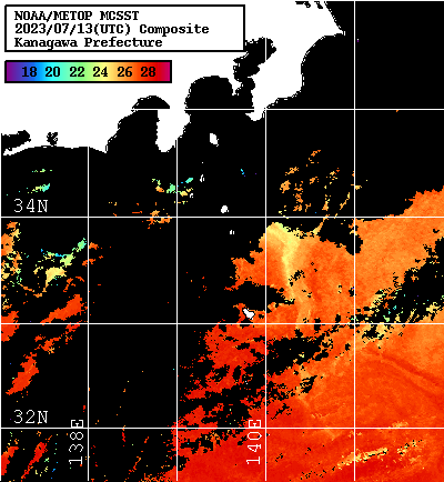 NOAA、MetOp 人工衛星画像 検索結果, 水温分布を図示