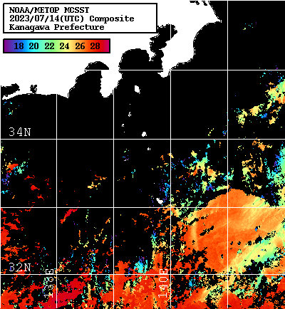 NOAA、MetOp 人工衛星画像 検索結果, 水温分布を図示